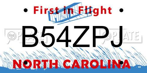 B54ZPJ North Carolina License Plate