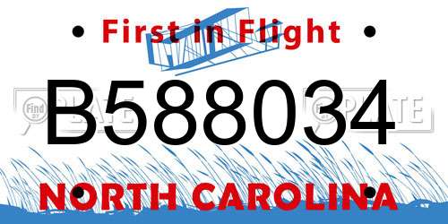 B588034 North Carolina License Plate