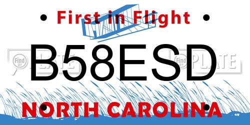 B58ESD North Carolina License Plate