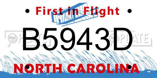 B5943D North Carolina License Plate