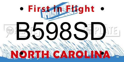 B598SD North Carolina License Plate