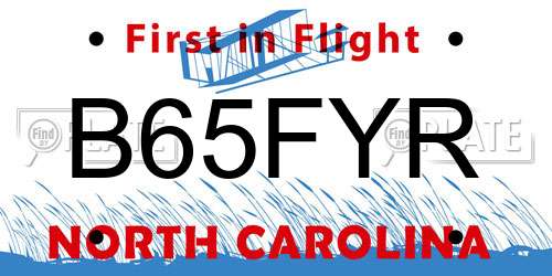 B65FYR North Carolina License Plate