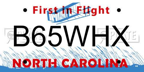 B65WHX North Carolina License Plate