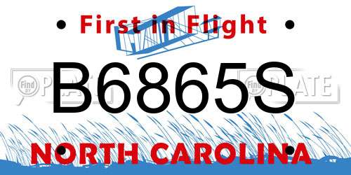 B6865S North Carolina License Plate