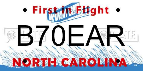 B70EAR North Carolina License Plate