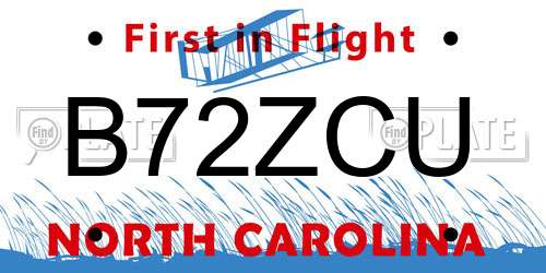 B72ZCU North Carolina License Plate