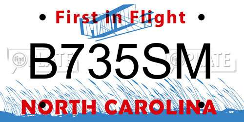 B735SM North Carolina License Plate