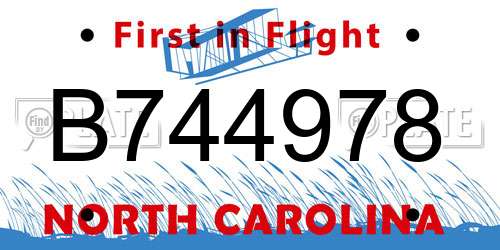 B744978 North Carolina License Plate