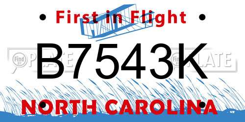 B7543K North Carolina License Plate