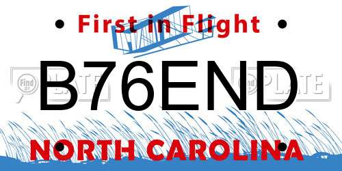 B76END North Carolina License Plate