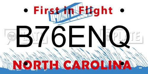 B76ENQ North Carolina License Plate
