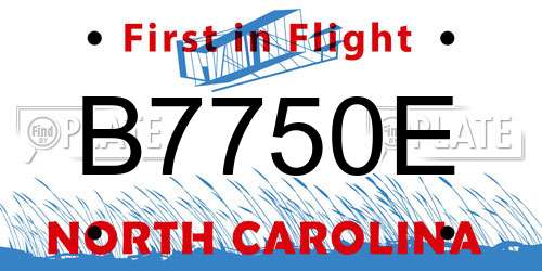B7750E North Carolina License Plate