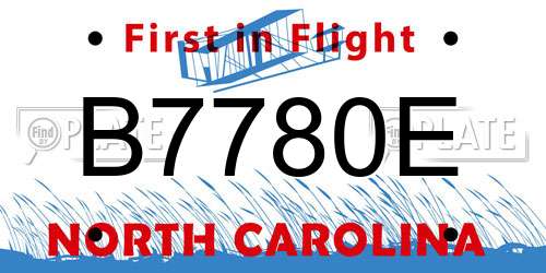 B7780E North Carolina License Plate