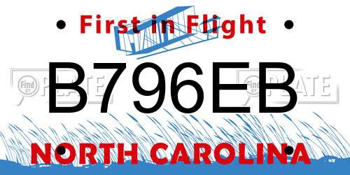 B796EB North Carolina License Plate
