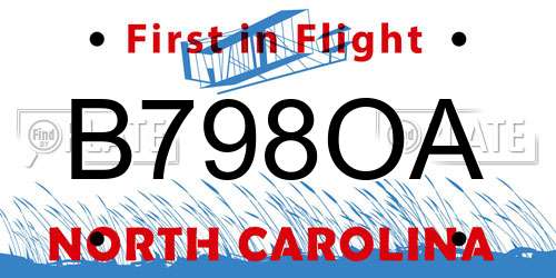 B798OA North Carolina License Plate