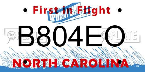 B804EO North Carolina License Plate