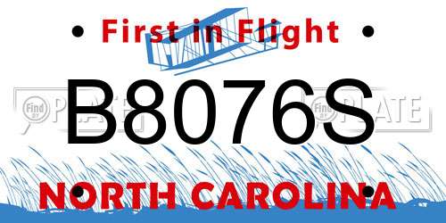 B8076S North Carolina License Plate