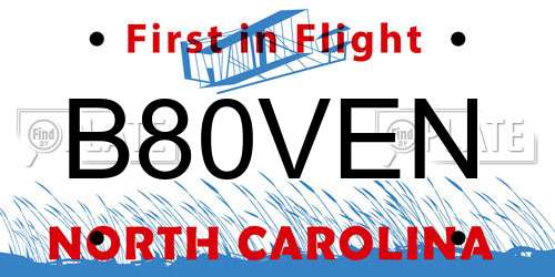 B80VEN North Carolina License Plate