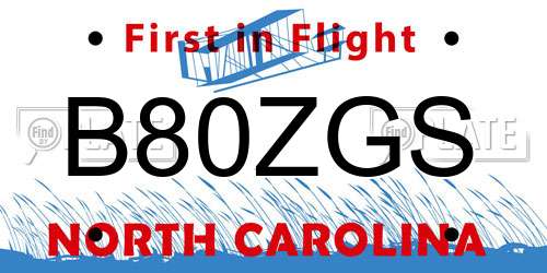 B80ZGS North Carolina License Plate