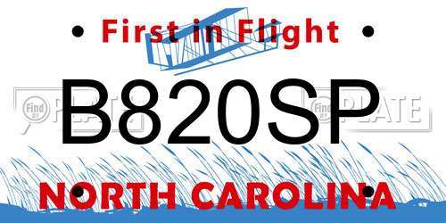 B820SP North Carolina License Plate