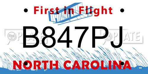 B847PJ North Carolina License Plate