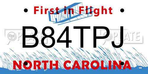 B84TPJ North Carolina License Plate