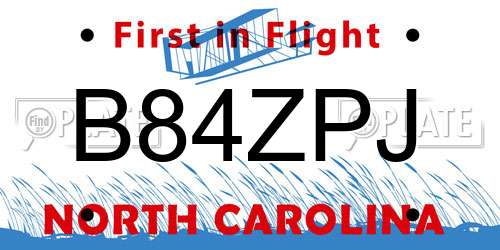 B84ZPJ North Carolina License Plate