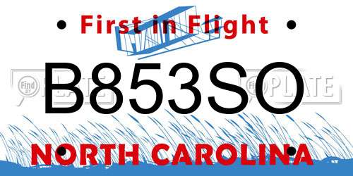 B853SO North Carolina License Plate