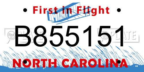 B855151 North Carolina License Plate