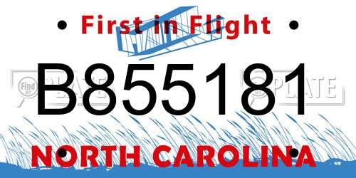 B855181 North Carolina License Plate