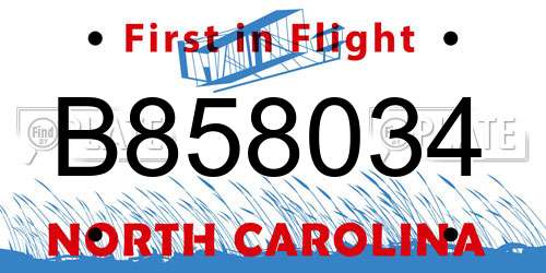 B858034 North Carolina License Plate
