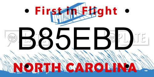 B85EBD North Carolina License Plate