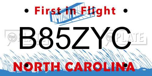 B85ZYC North Carolina License Plate