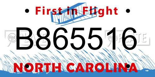 B865516 North Carolina License Plate