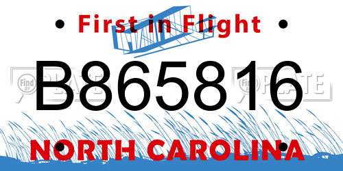 B865816 North Carolina License Plate