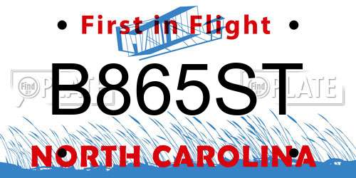 B865ST North Carolina License Plate