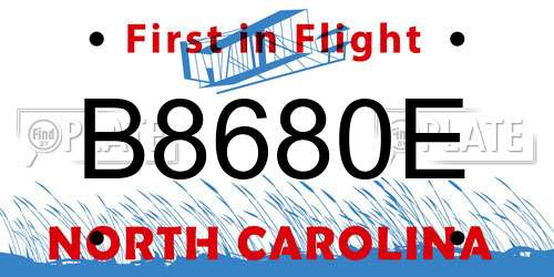 B8680E North Carolina License Plate