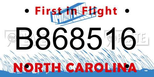 B868516 North Carolina License Plate