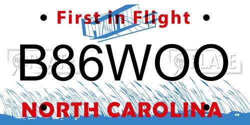 B86WOO North Carolina License Plate