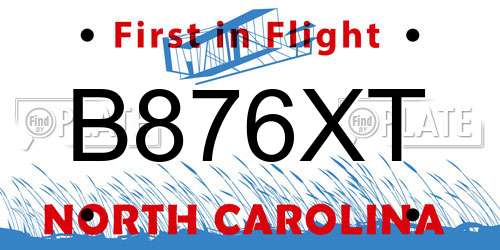 B876XT North Carolina License Plate