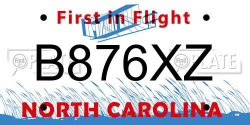 B876XZ North Carolina License Plate