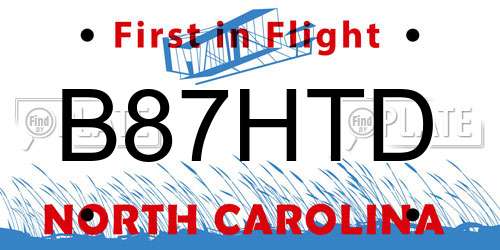B87HTD North Carolina License Plate