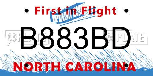 B883BD North Carolina License Plate