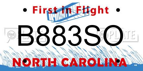 B883SO North Carolina License Plate