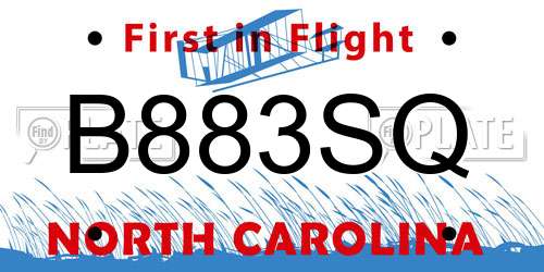 B883SQ North Carolina License Plate