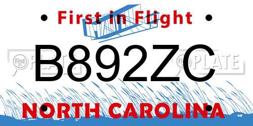 B892ZC North Carolina License Plate