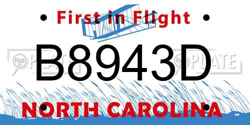 B8943D North Carolina License Plate