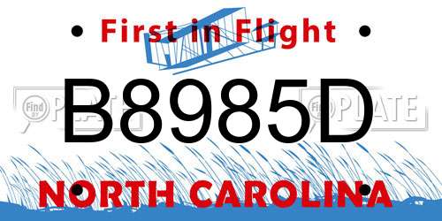 B8985D North Carolina License Plate