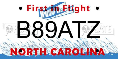 B89ATZ North Carolina License Plate