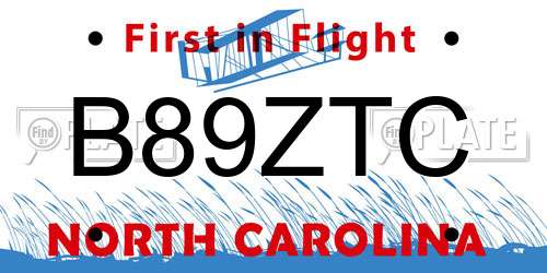 B89ZTC North Carolina License Plate